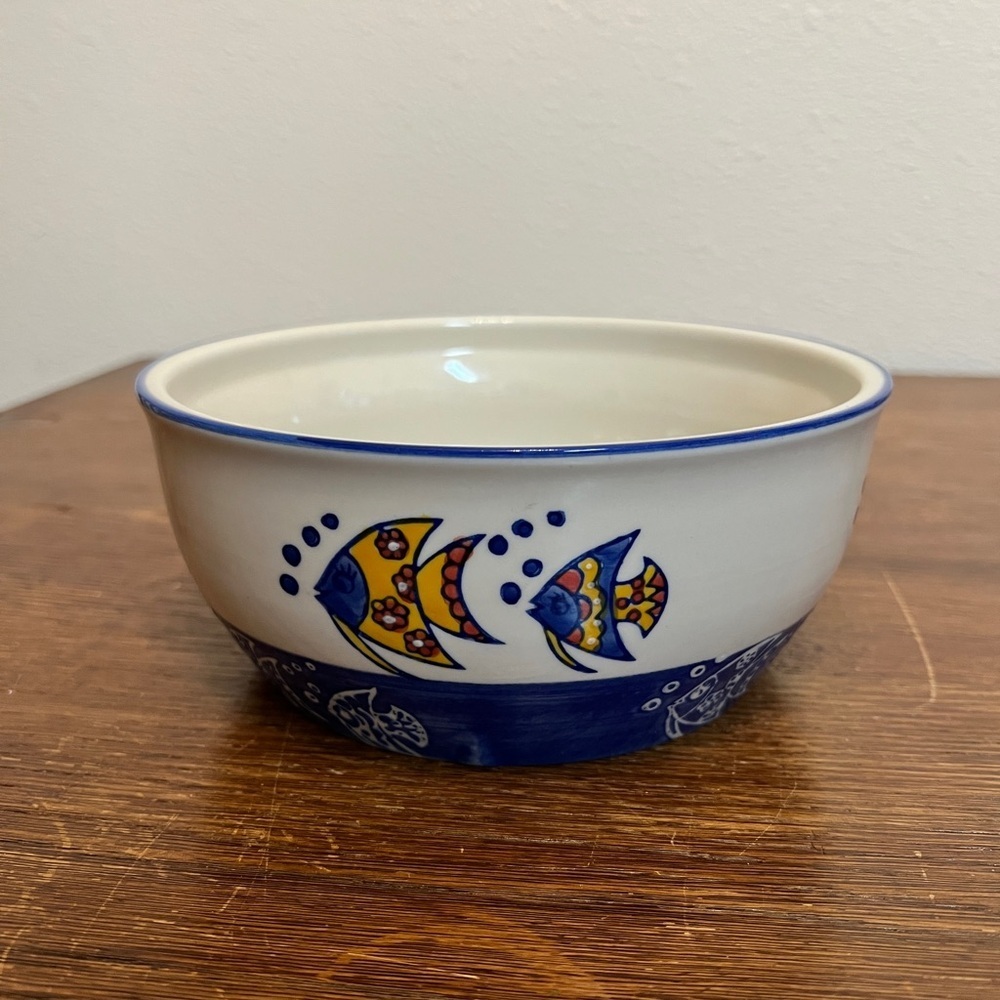 Yokohama Studio Hand-Painted Fish Bowl – Blue & Yellow Ceramic Coastal Décor